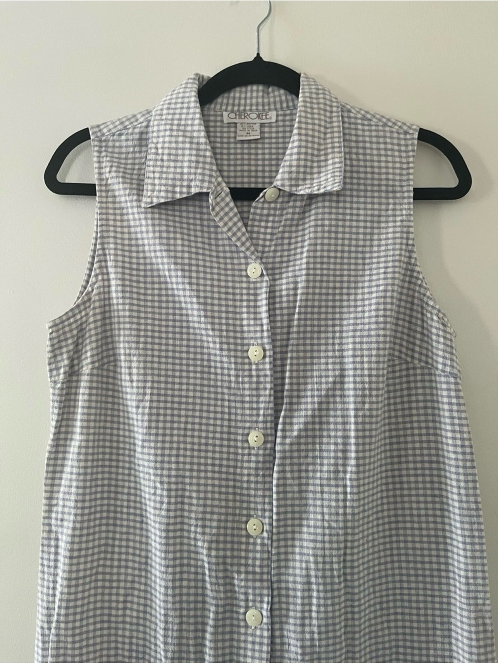 Vintage Purple Gingham Midi Shirt Dress Medium Cotton Linen Cottagecore Farm - Picture 2 of 4